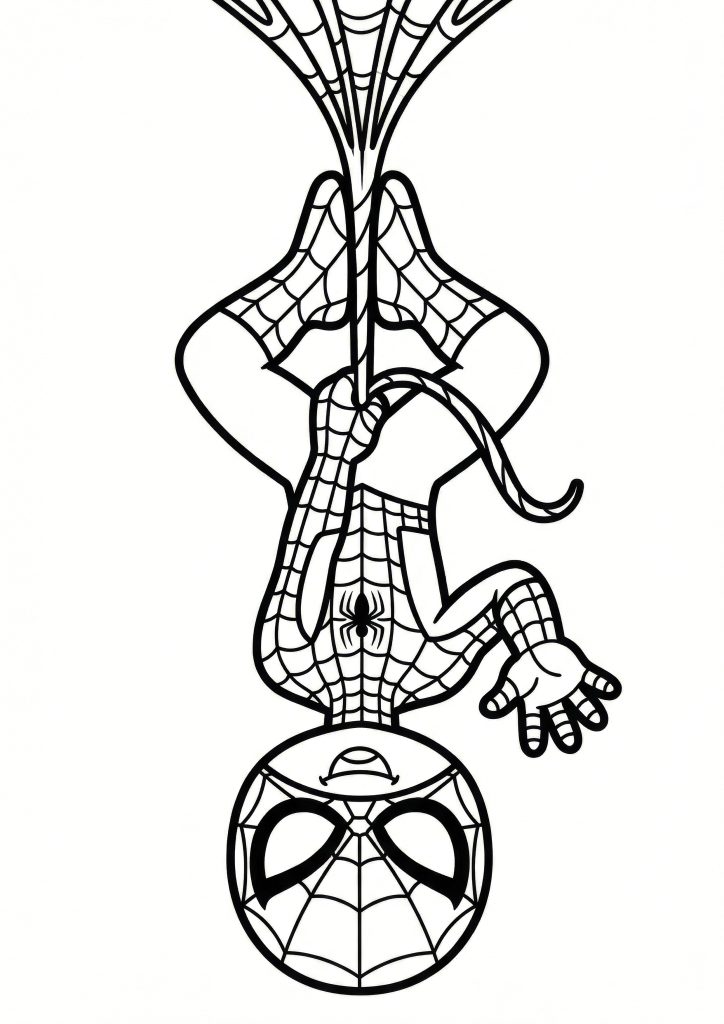 Pobarvanka spiderman visi iz pajkove mreže