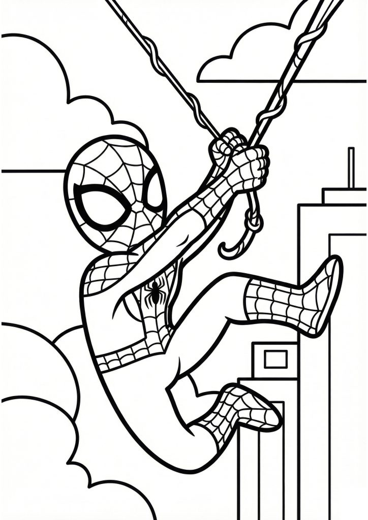 Spiderman Pobarvanka Swinging Through the City